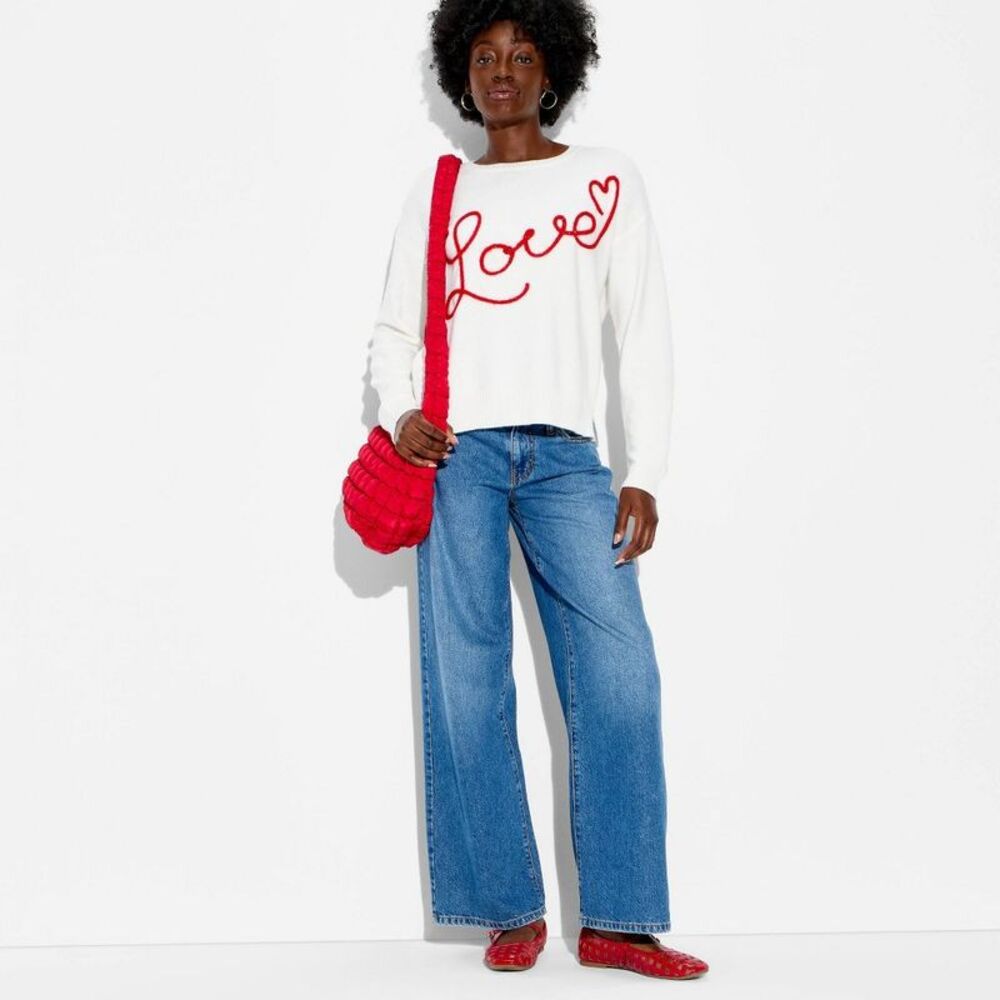 Open Box - 33 Degrees - Women's Love Graphic Pullover Sweater - White XS White